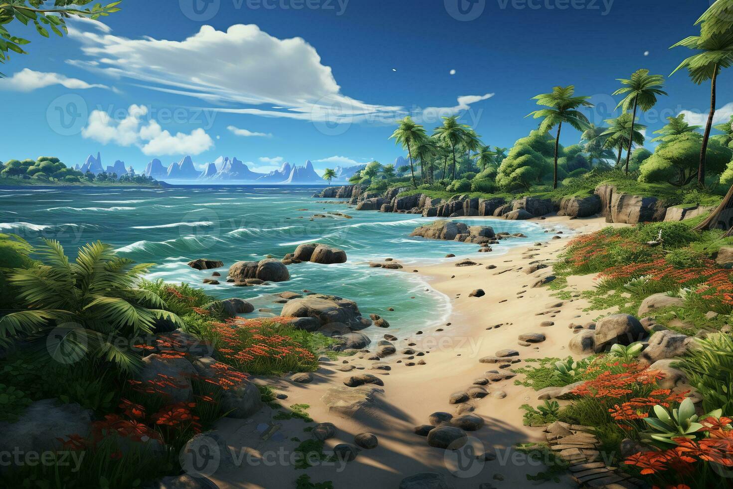 featuring a secluded beach with crystal. AI generative photo