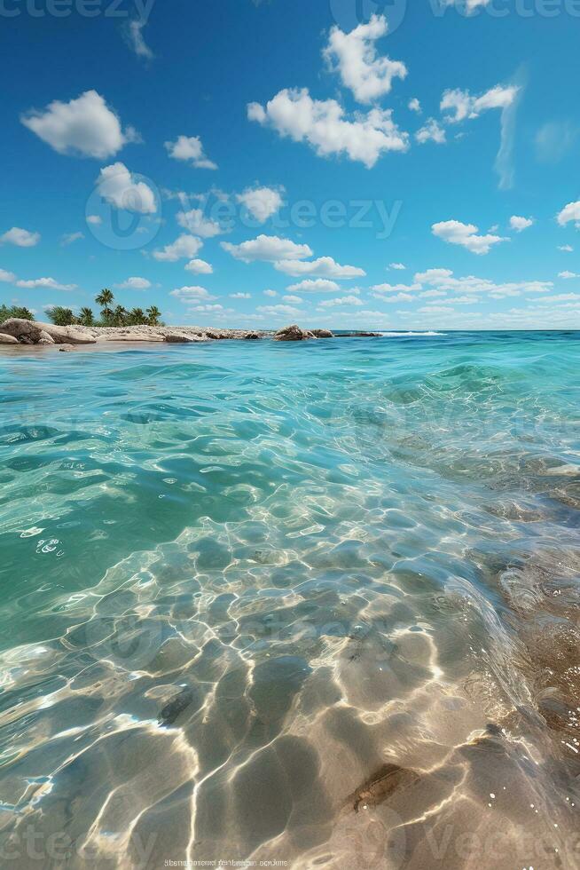 a serene gold coast beach stretches as far as the eye can see, its golden sands meeting the crystal. AI generative photo