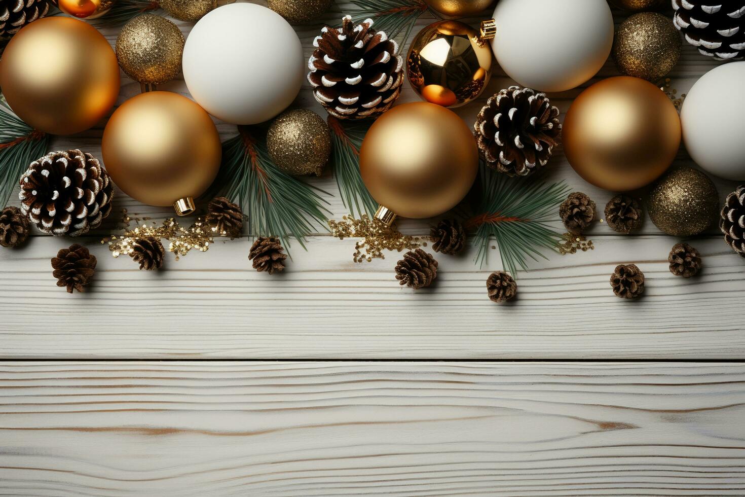 Christmas holidays composition on white wooden background. AI generative photo