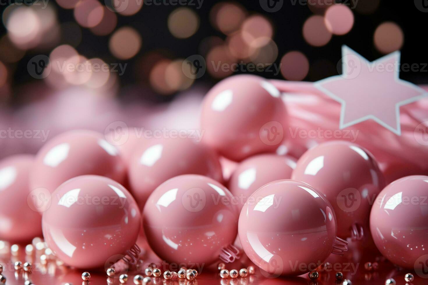 Abstract shiny background with pink color stars, trendy color, style of Barbie pink. AI generative photo