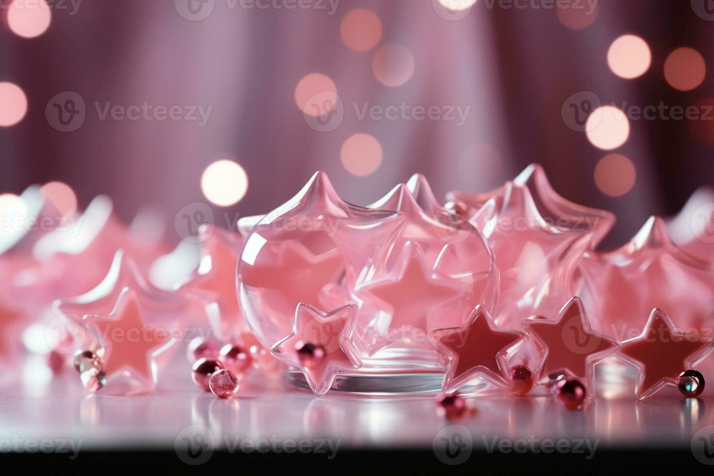 Abstract shiny background with pink color stars, trendy color, style of Barbie pink. AI generative photo