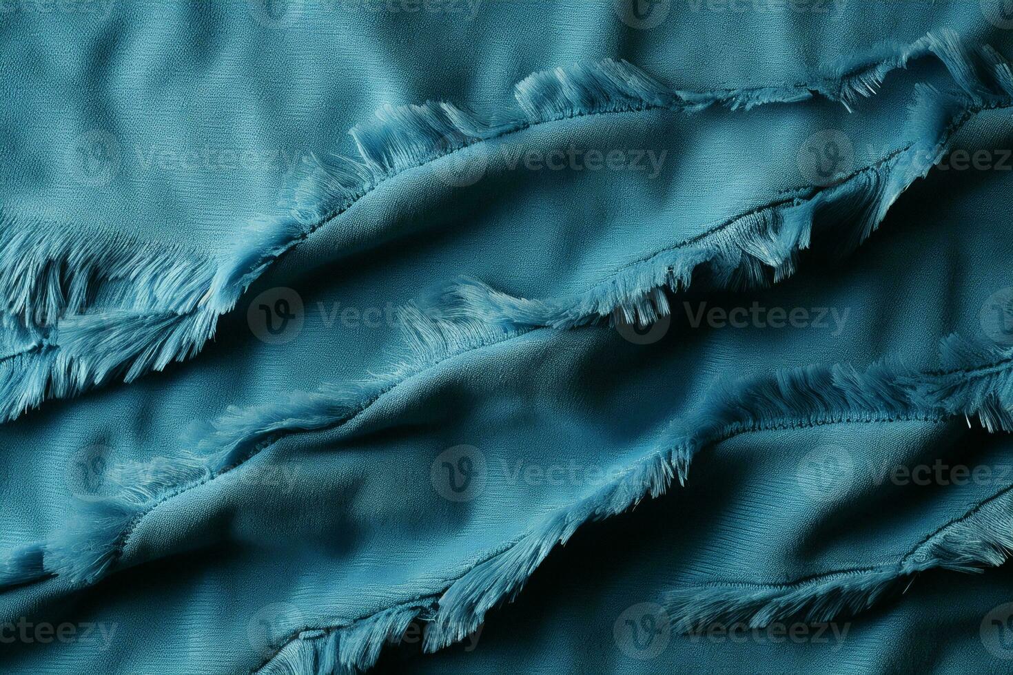 Blue denim background with a seam. Light blue color denim jeans fabric texture. Copy space for text. AI generative photo