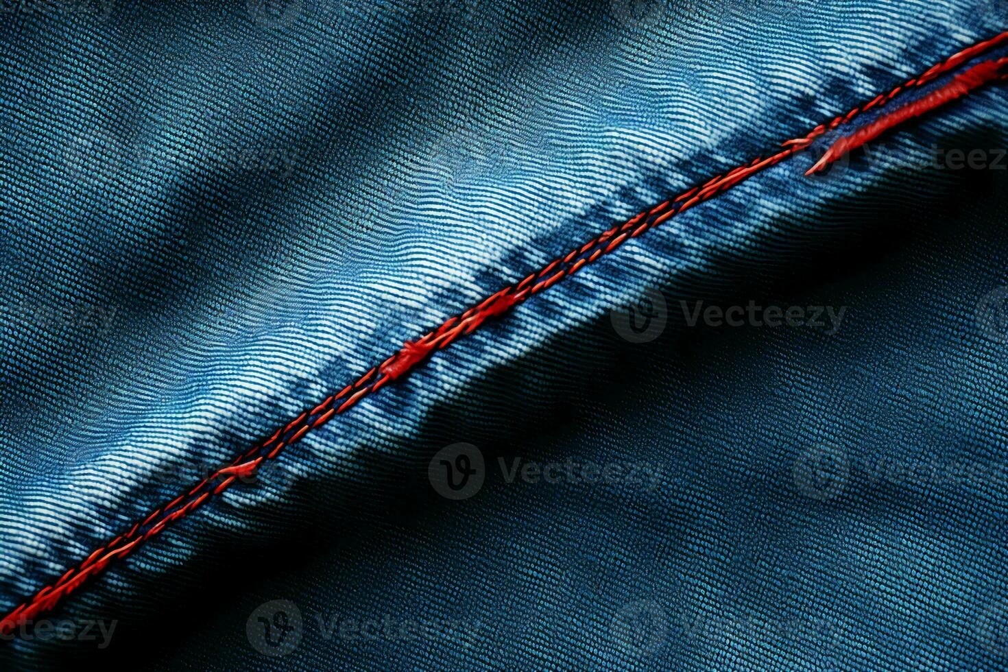 Blue denim background with a seam. Light blue color denim jeans fabric texture. Copy space for text. AI generative photo