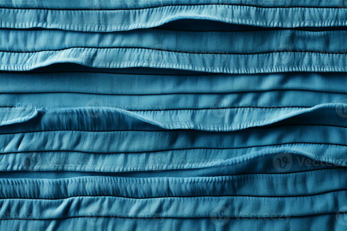 Blue denim background with a seam. Light blue color denim jeans fabric texture. Copy space for text. AI generative photo