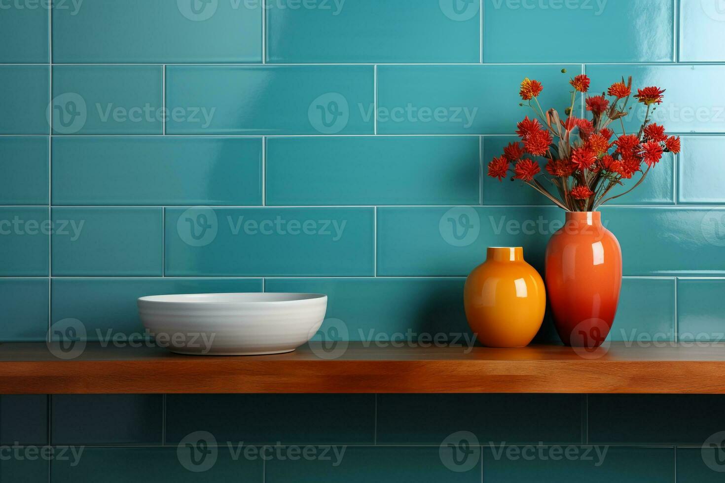 Horizontal or vertical background with ceramic tile. Mock up template. Copy space for text. AI generative photo