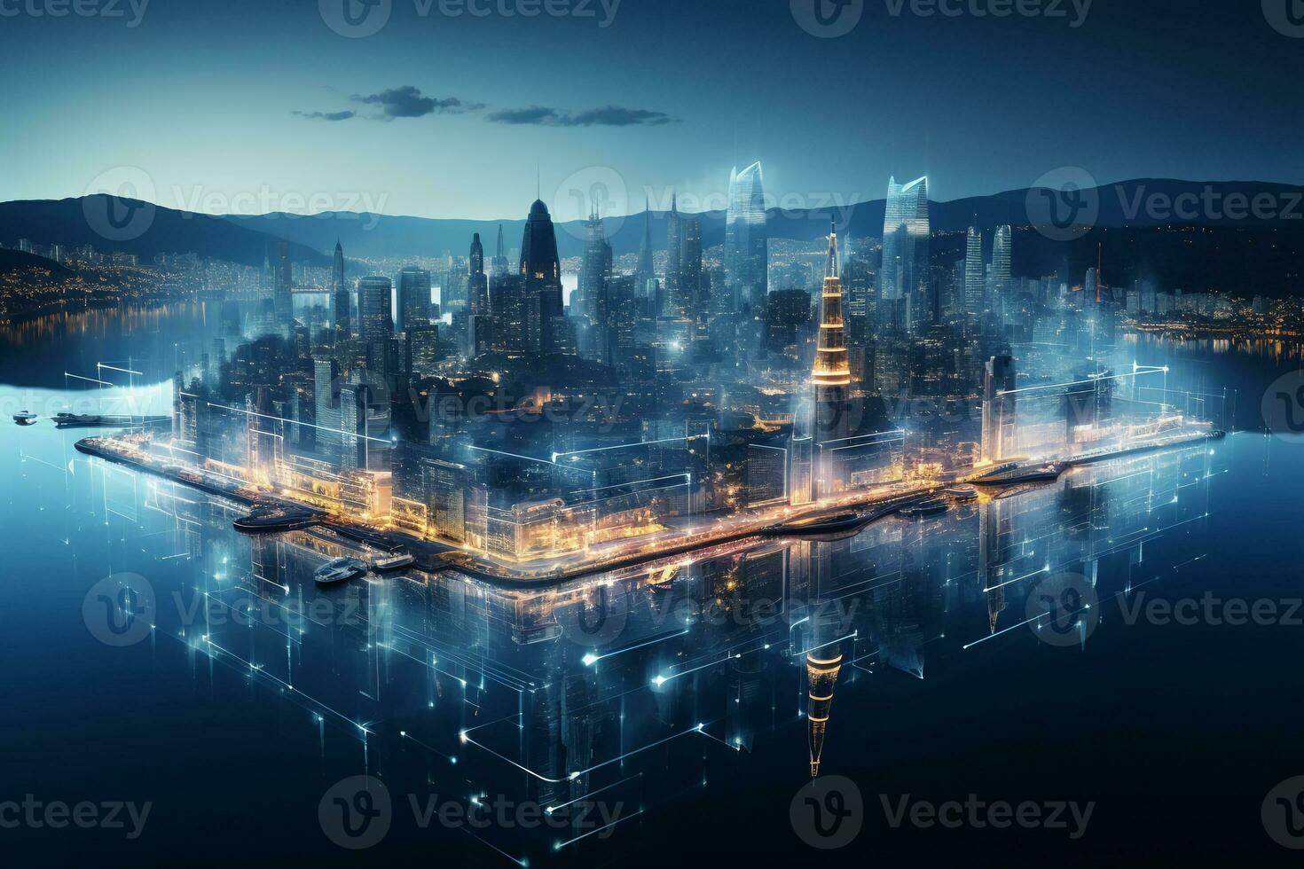 Overlooking the whole city architecture. AI generative photo