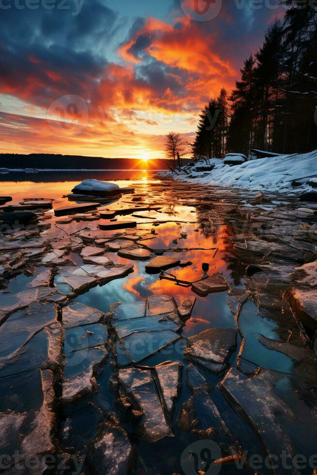 el hielo en el lago fracturado. ai generativo foto