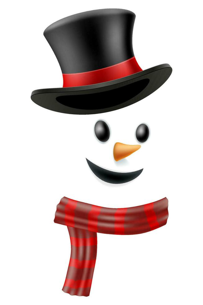 face of christmas winter snowman in hat with scarf vector illustration isolated on white background