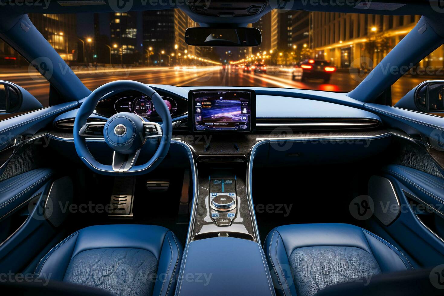 Interior car, electric car, Blue, Modern, hype realistic. AI generative photo