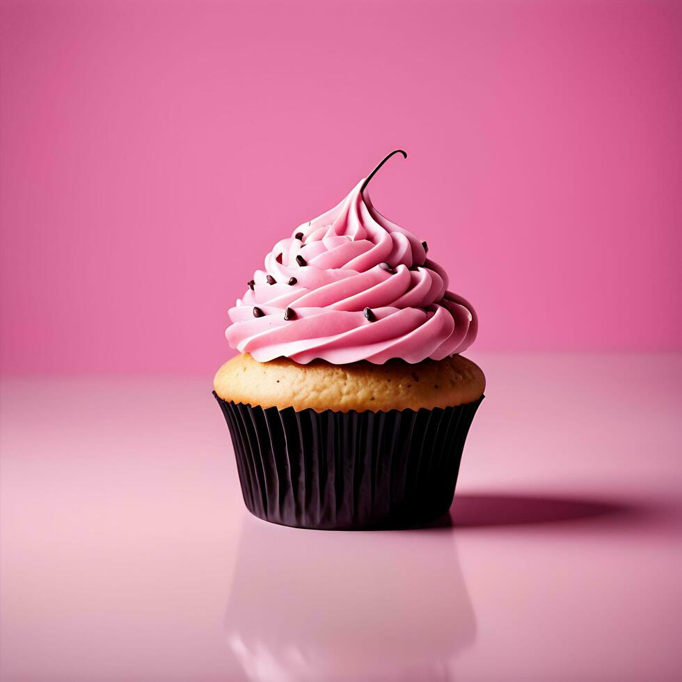 Isolated Cupcake on Pink Background Studio Shot AI Generative photo