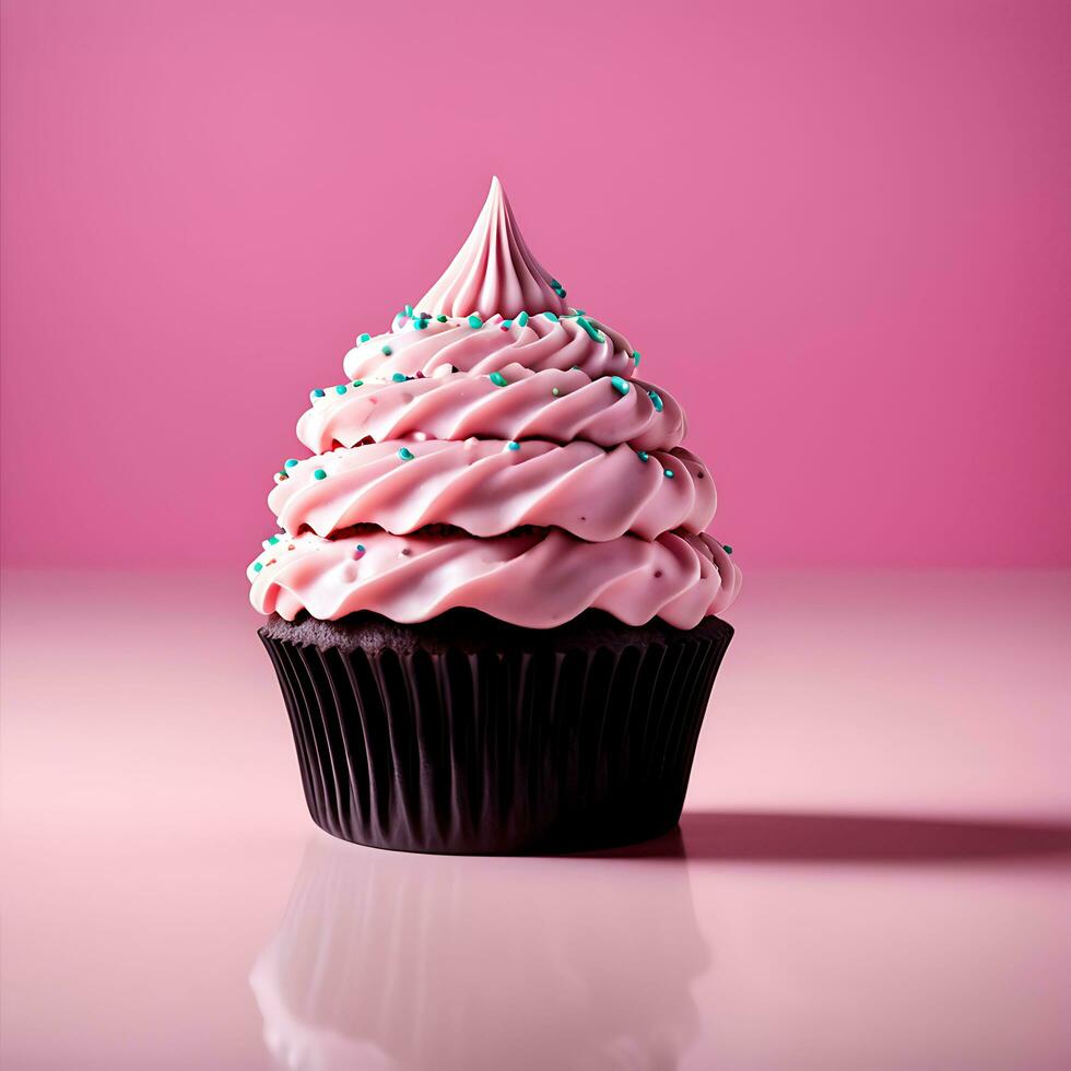 Isolated Cupcake on Pink Background Studio Shot AI Generative photo