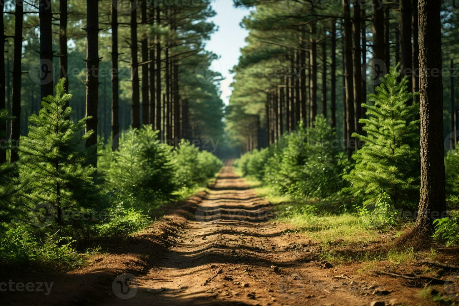 Pine trees in forest. AI generative photo