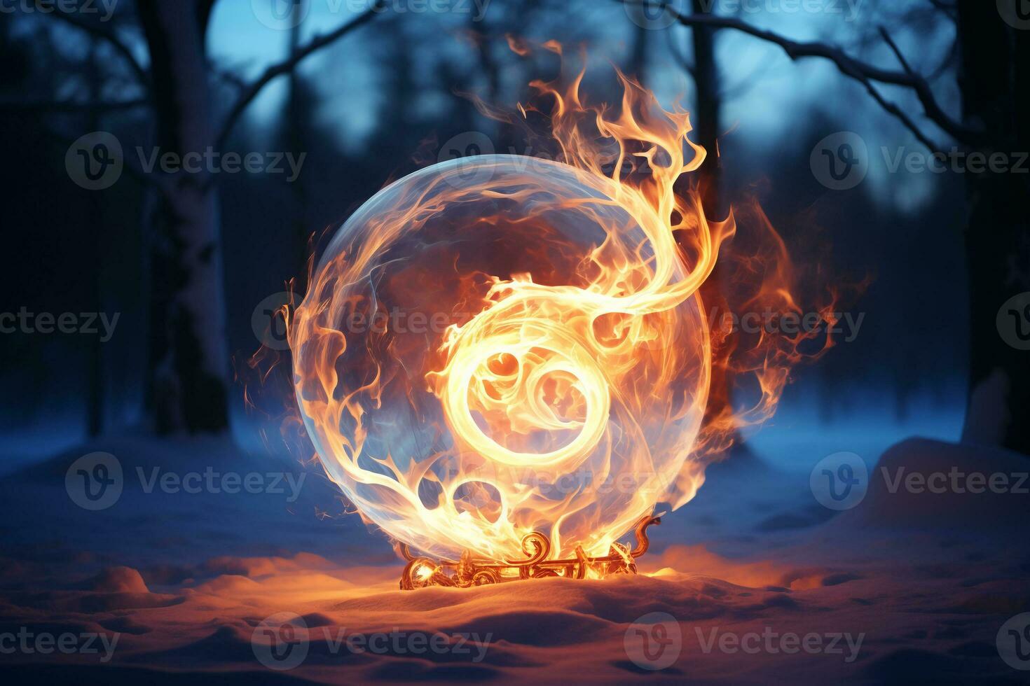 A frozen flame, long exposure photography. AI generative photo