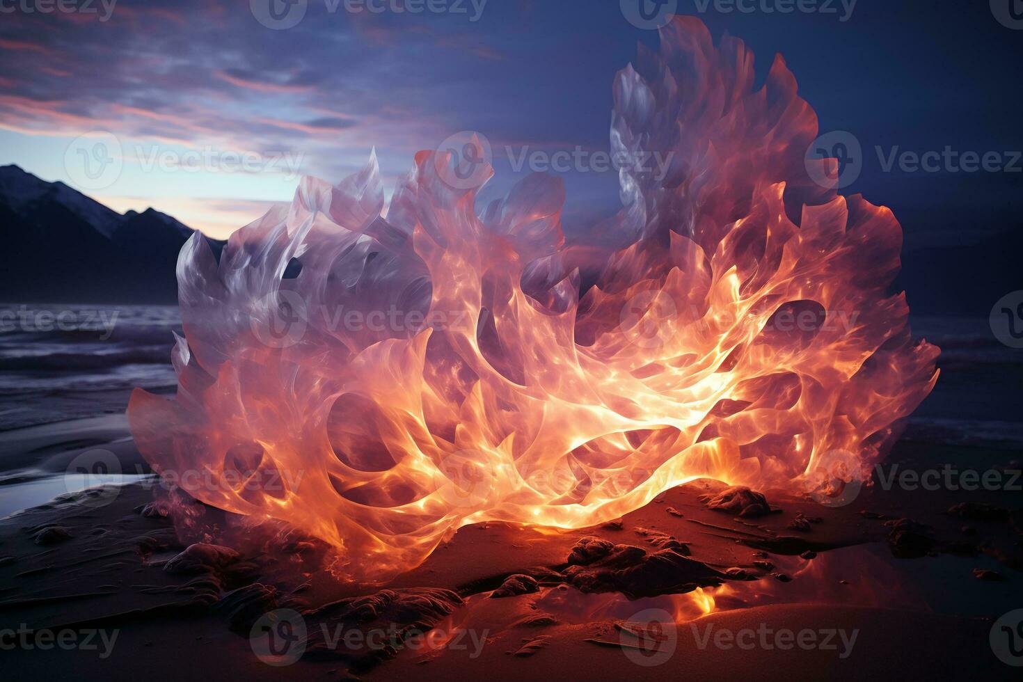 A frozen flame, long exposure photography. AI generative photo