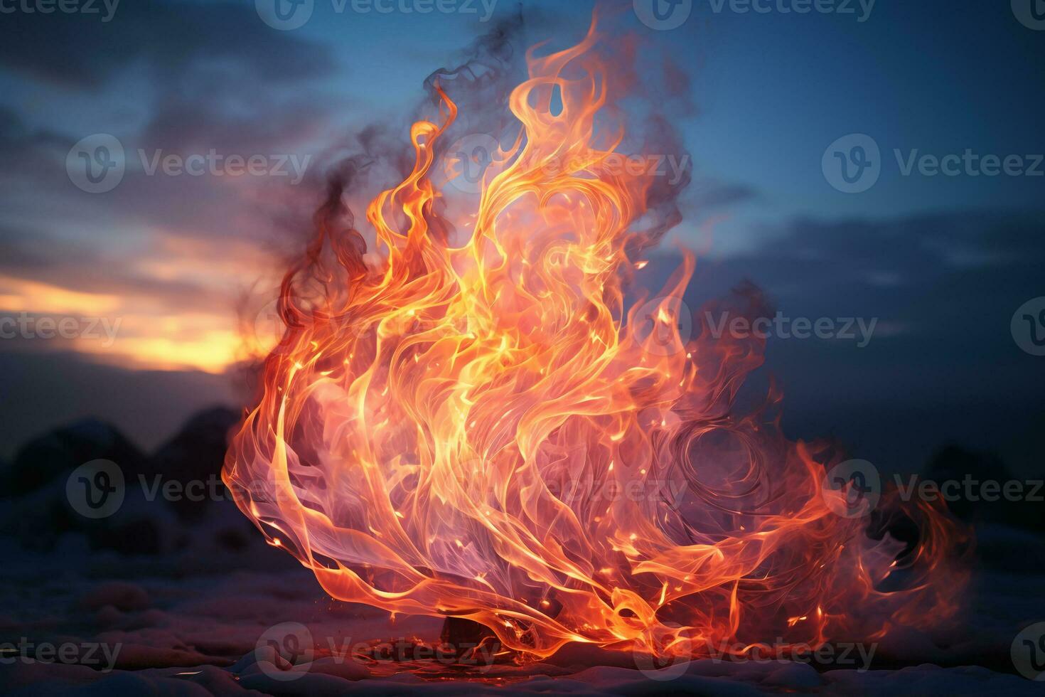 A frozen flame, long exposure photography. AI generative photo