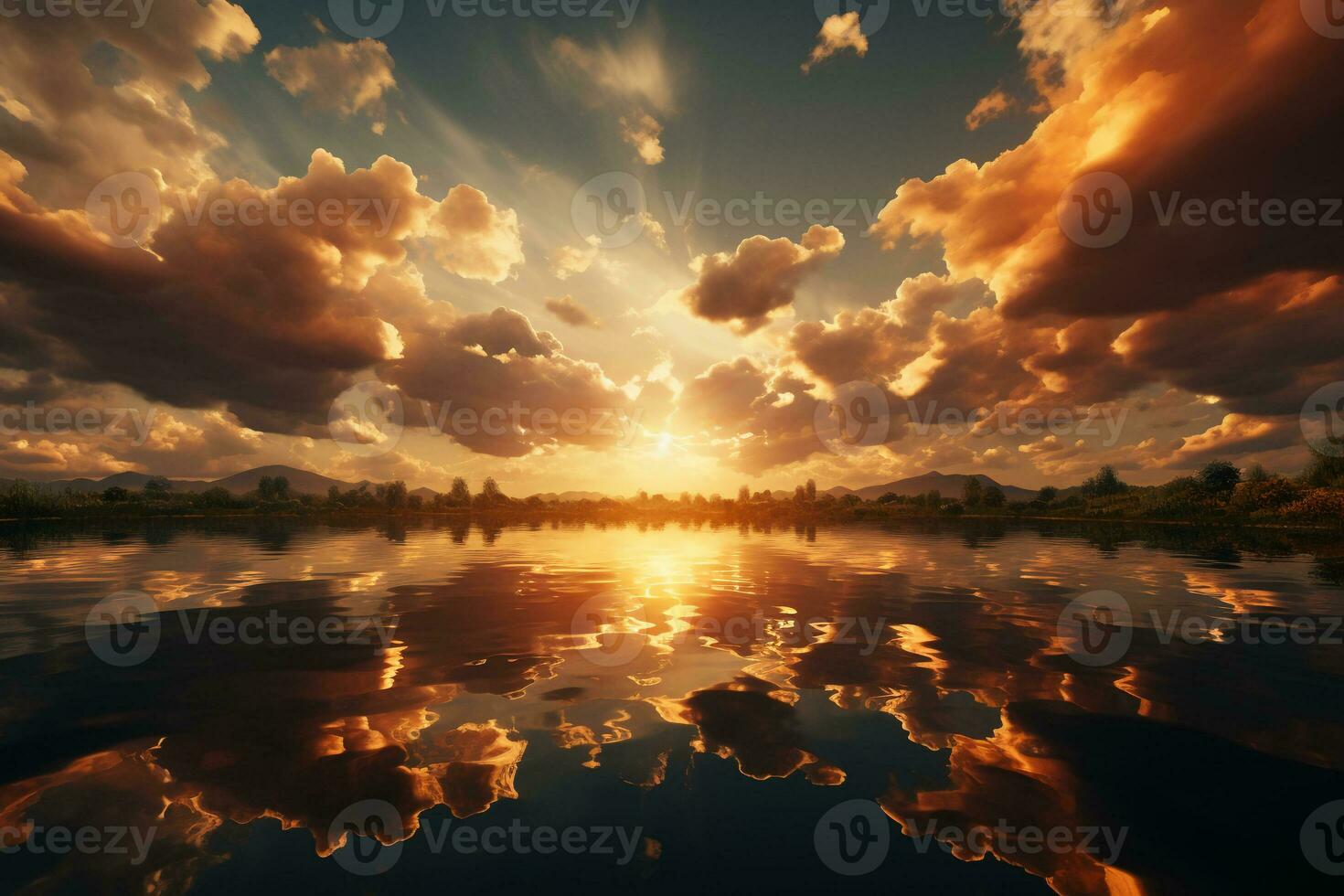 A picture of the sun's rays being reflected up towards the sky. AI generative photo