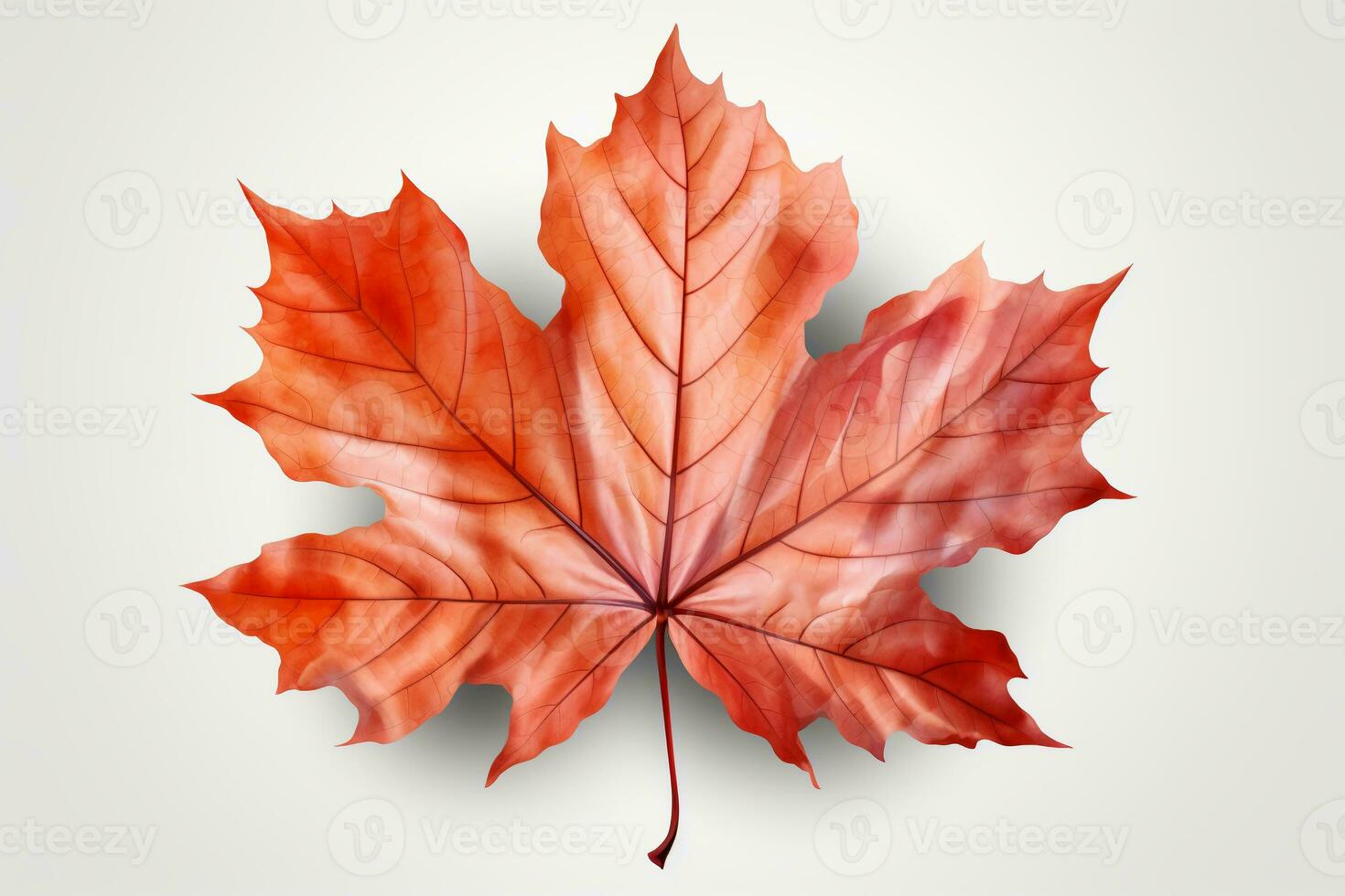 Autumn colored fall leaf isolated on transparent background overlay texture. AI generative photo