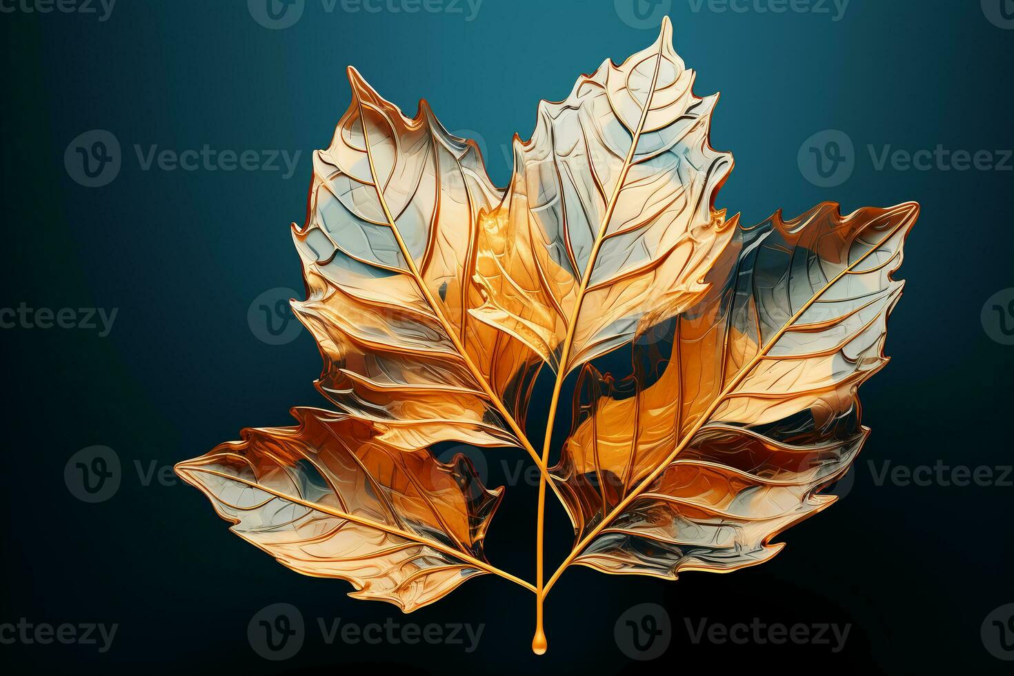 Autumn colored fall leaf isolated on transparent background overlay texture. AI generative photo