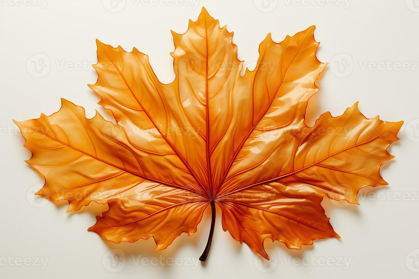 Autumn colored fall leaf isolated on transparent background overlay texture. AI generative photo