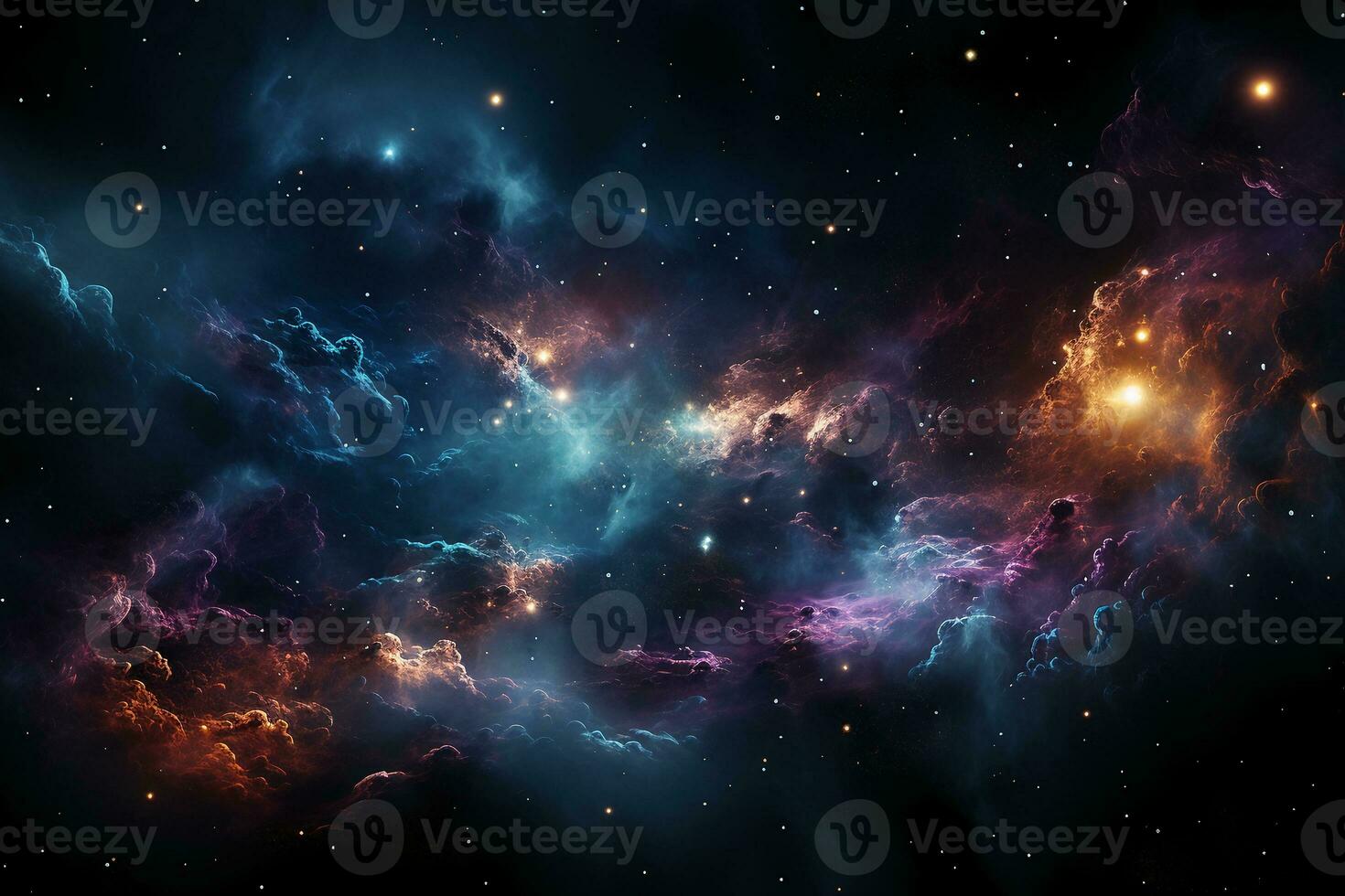 A blue, purple space with lots of stars. AI generative photo