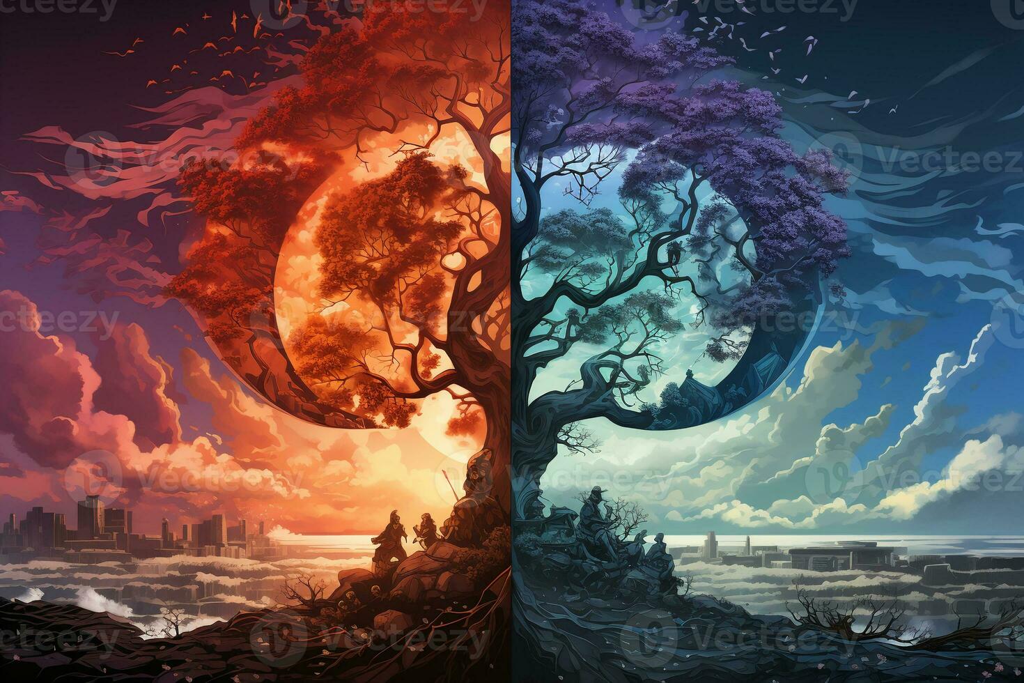 the change of four seasons, from spring to winter. AI generative photo