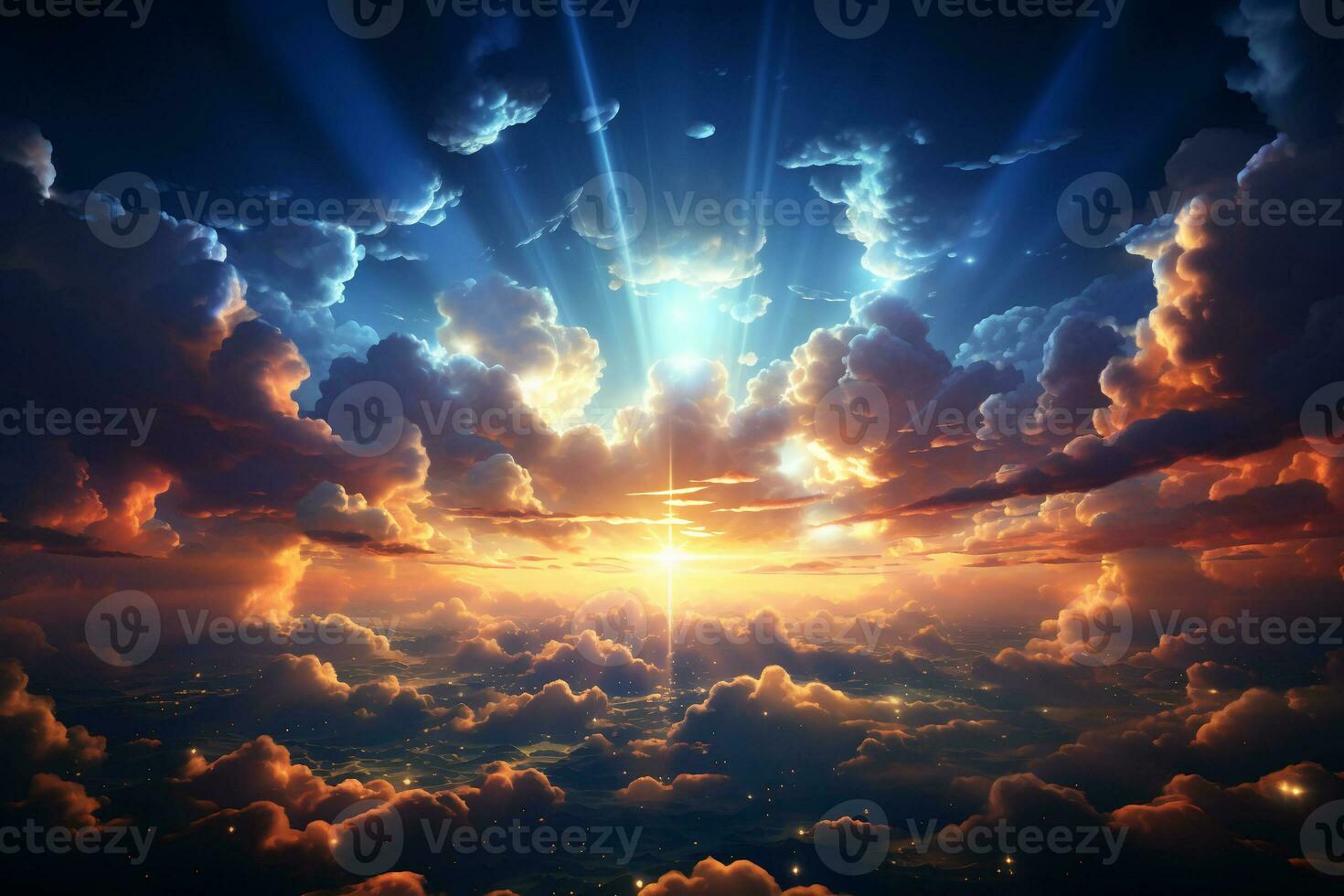 colorful clouds floating under the blue sky. AI generative photo