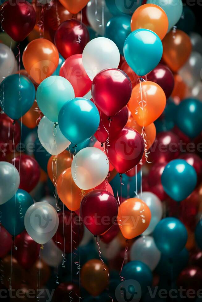 un manojo de vistoso globos, incluso rojo, amarillo, azul, verde y otro diferente colores de globos ai generativo foto