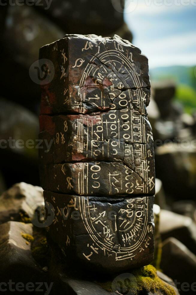 Ancient language on a rock. AI generative photo