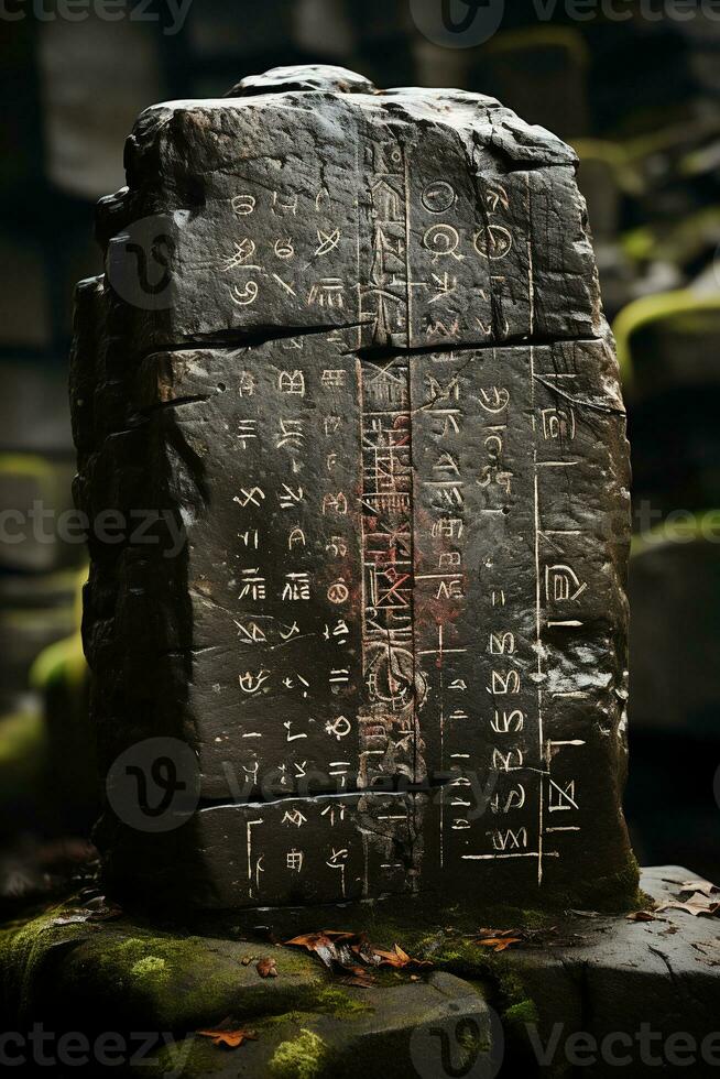 Ancient language on a rock. AI generative photo