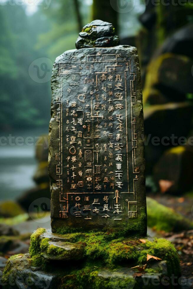 Ancient language on a rock. AI generative photo