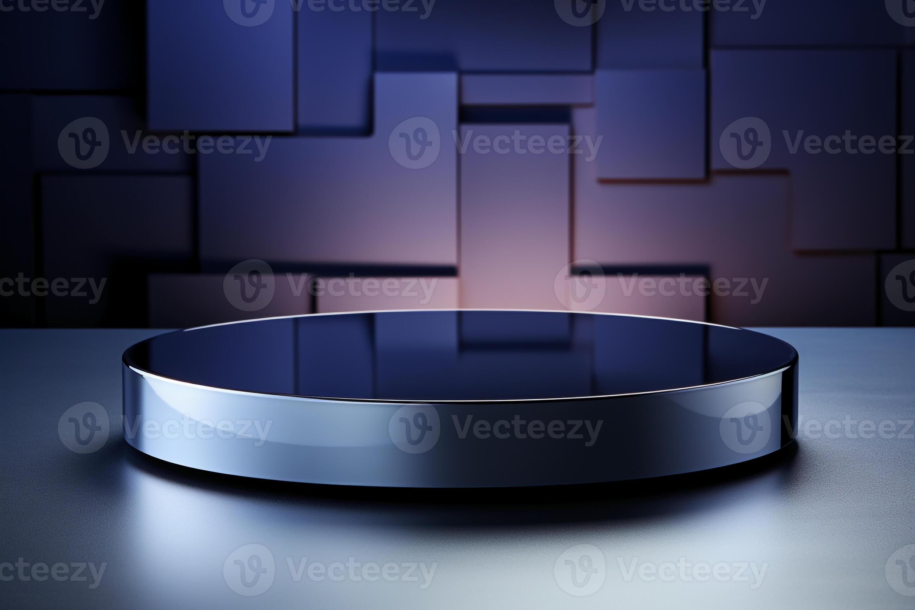 a silver metal podium and backdrop in studio lighting blue background