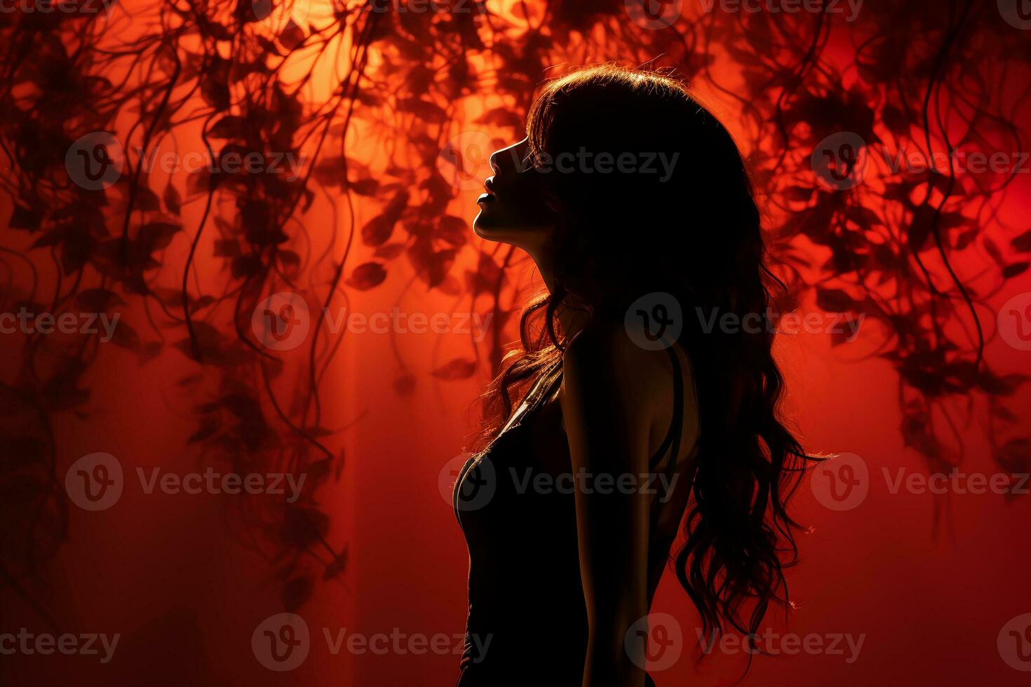 Stylish photography of folklore girl singing to a microphone on stage. AI generative photo