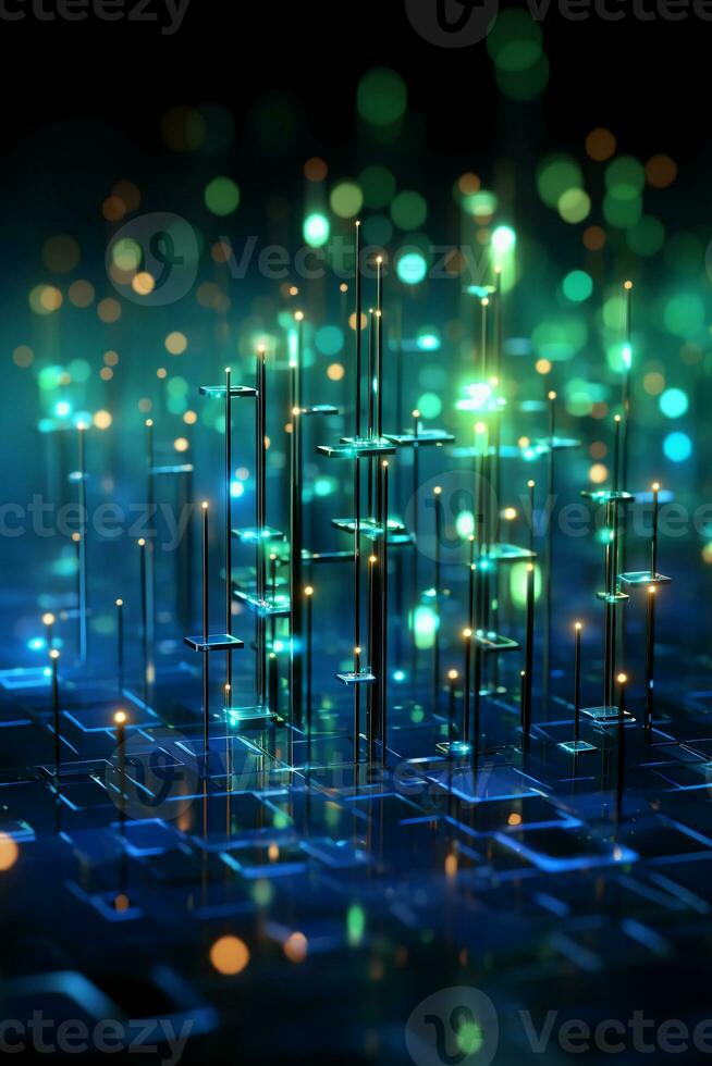 Technological lines, sense of lines, big data, blue, green. AI generative photo