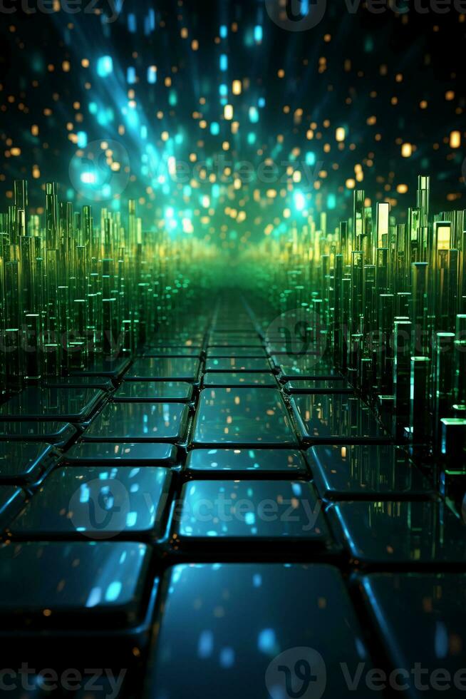 Technological lines, sense of lines, big data, blue, green. AI generative photo
