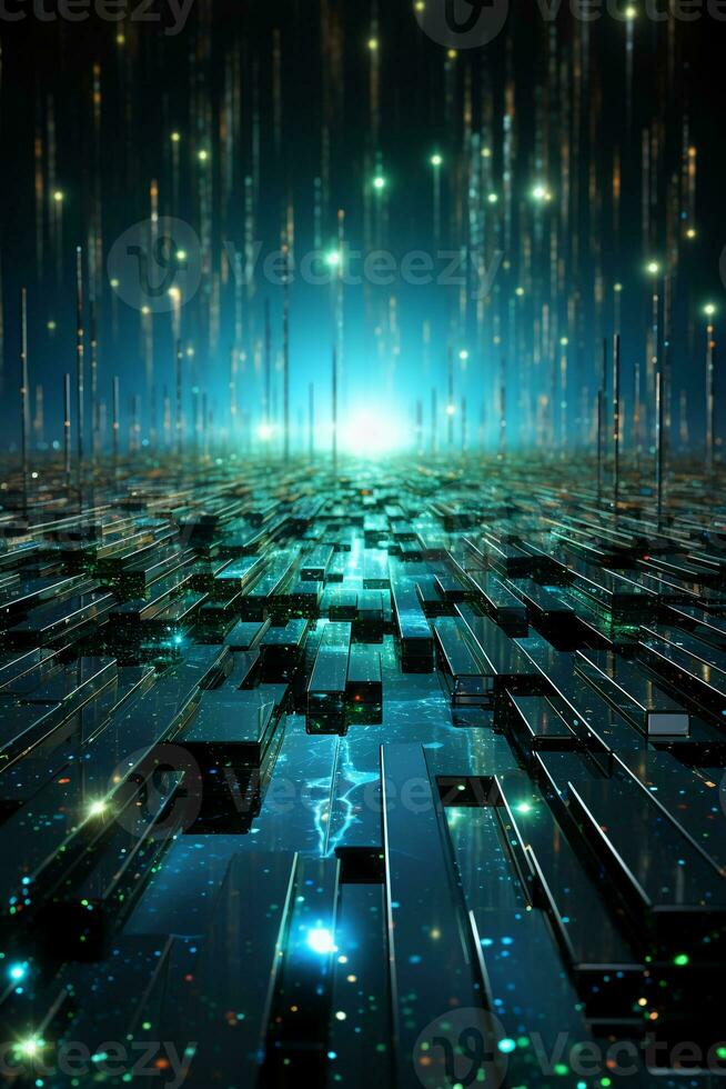 Technological lines, sense of lines, big data, blue, green. AI generative photo
