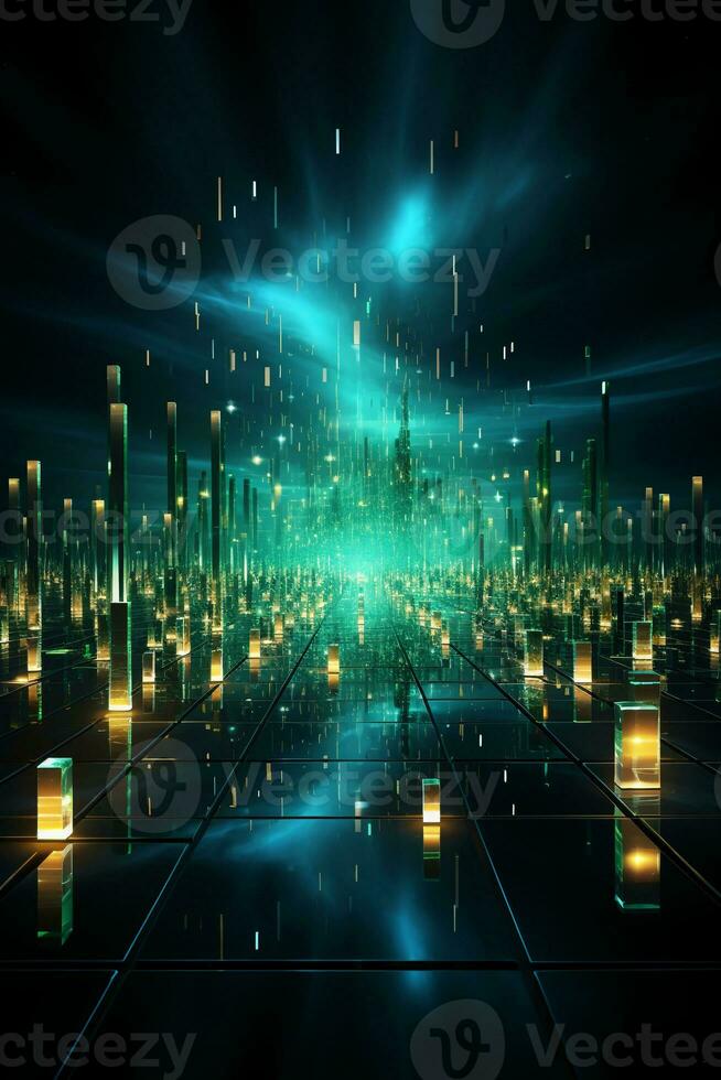 Technological lines, sense of lines, big data, blue, green. AI generative photo