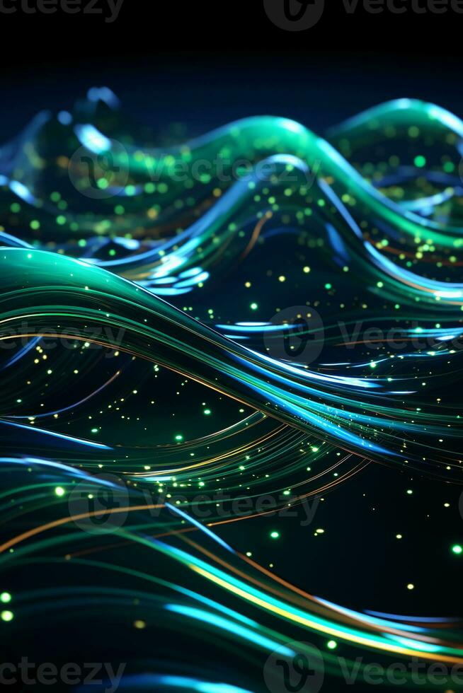 Technological lines, sense of lines, big data, blue, green. AI generative photo