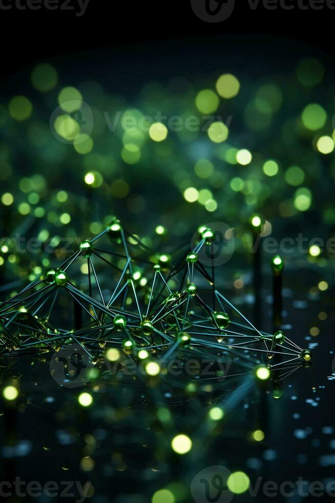 Technological lines, sense of lines, big data, blue, green. AI generative photo