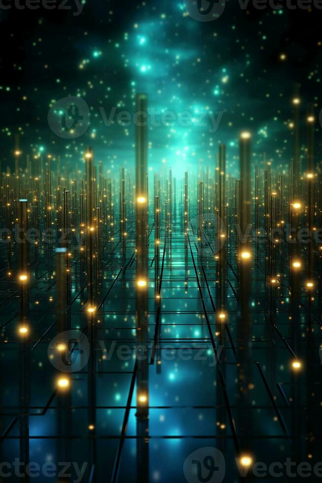 Technological lines, sense of lines, big data, blue, green. AI generative photo