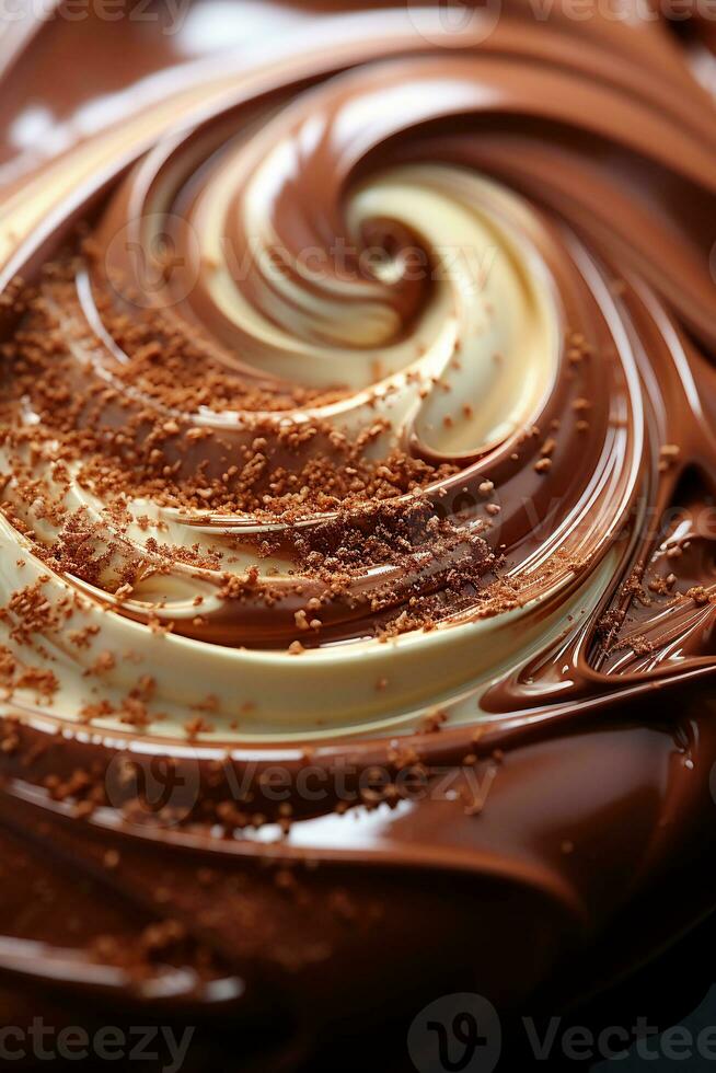 Close up of a whipped chocolate swirl.. AI generative photo