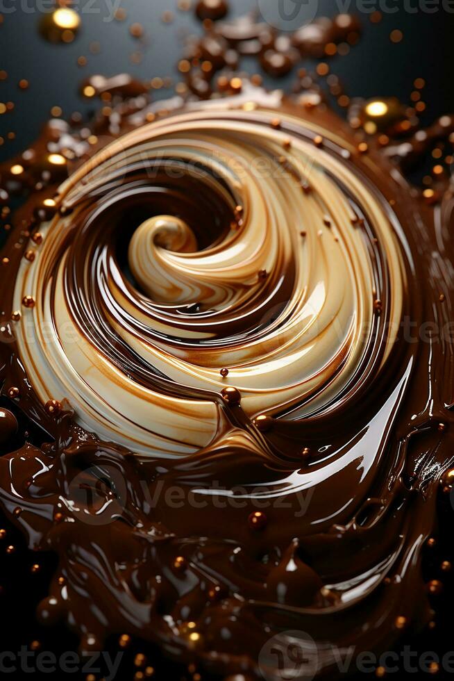 Close up of a whipped chocolate swirl.. AI generative photo