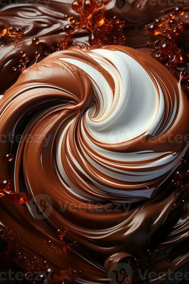 Close up of a whipped chocolate swirl.. AI generative photo