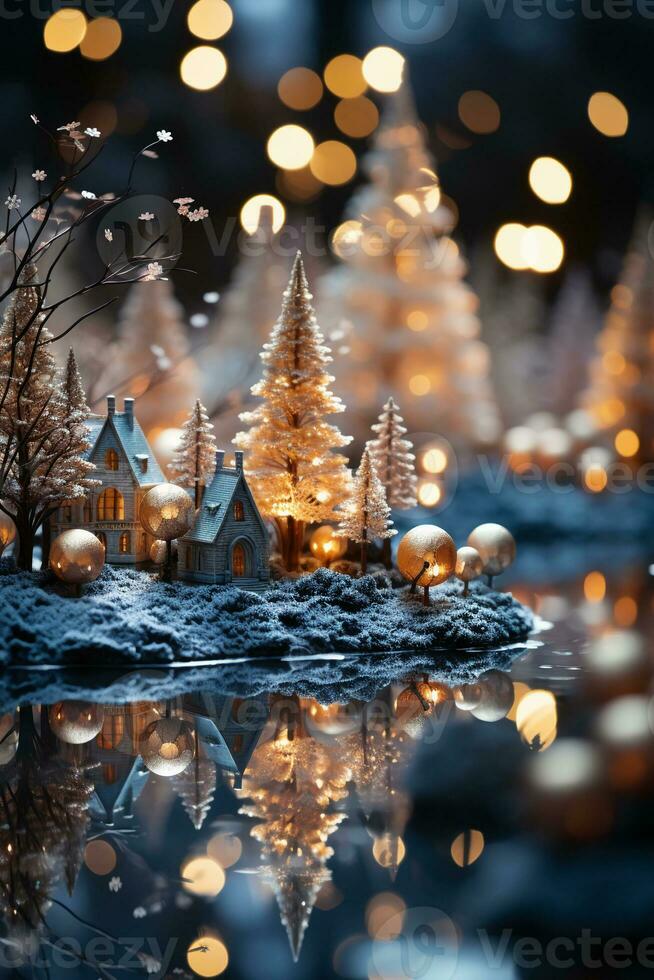 Fairy christmas landscape photography. AI generative photo