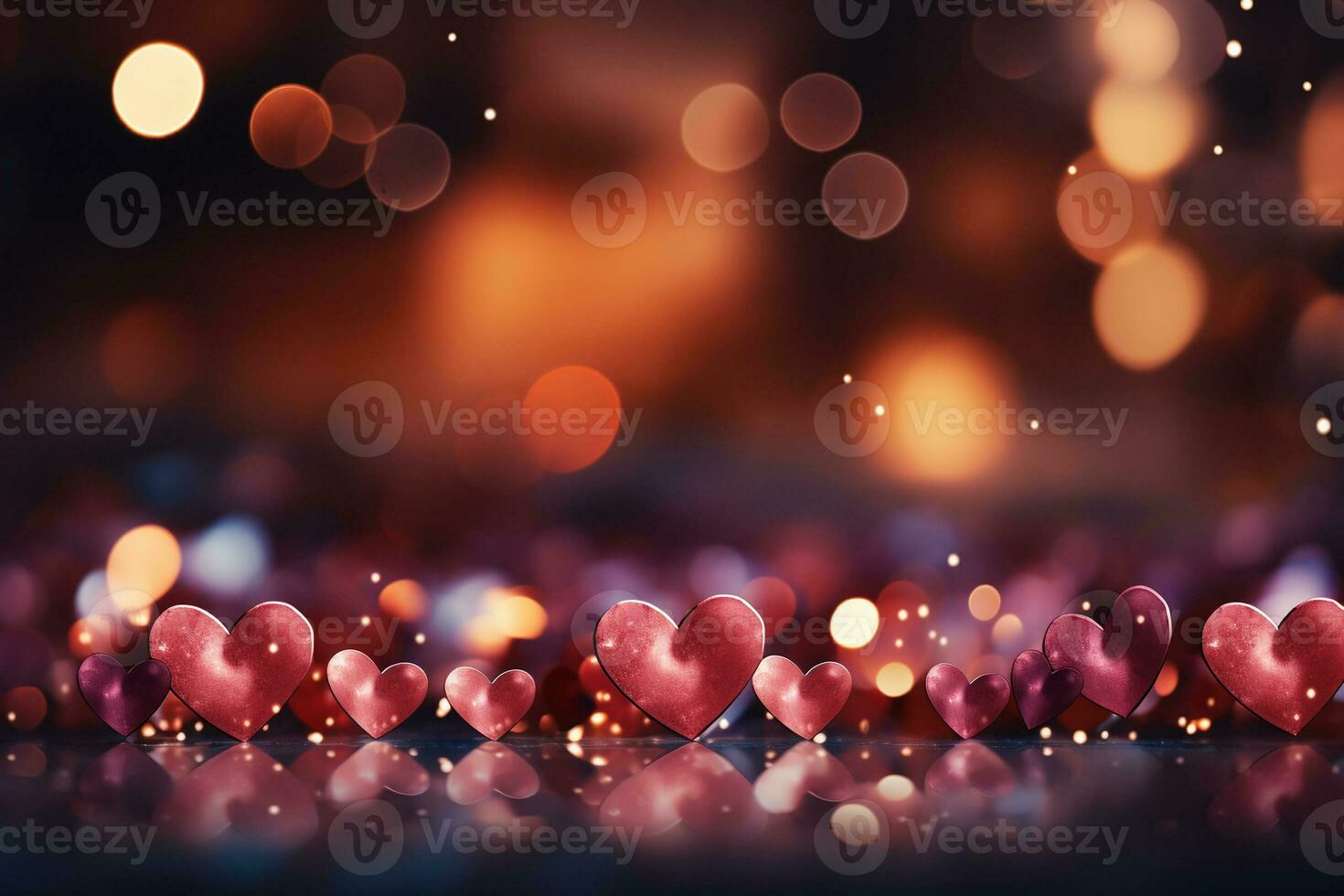 Red heart background with bokeh on the red background. AI generative photo