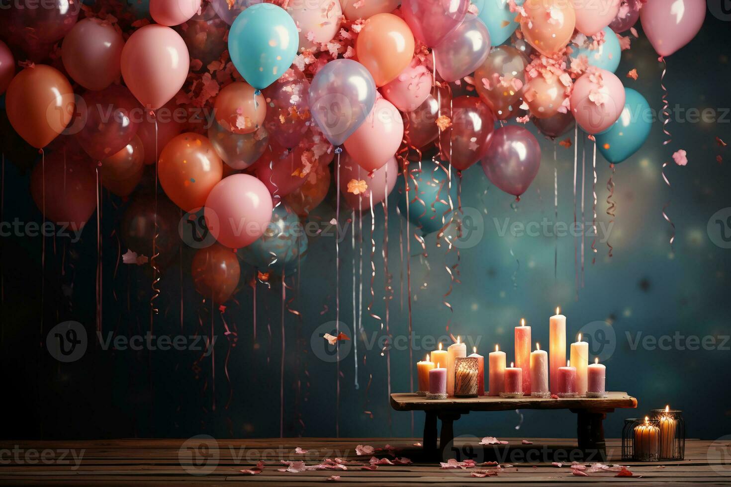 A dreamy colorful birthday decorative background. AI generative photo