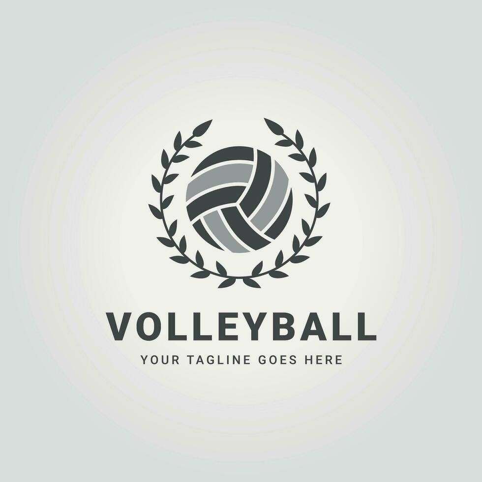 emblem of volleyball club logo with creeping leaf plant vector, illustration of volleyball academy design vector