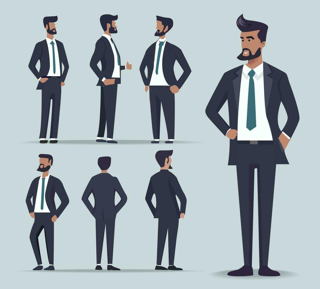 Office man worker collection flat illustration vector