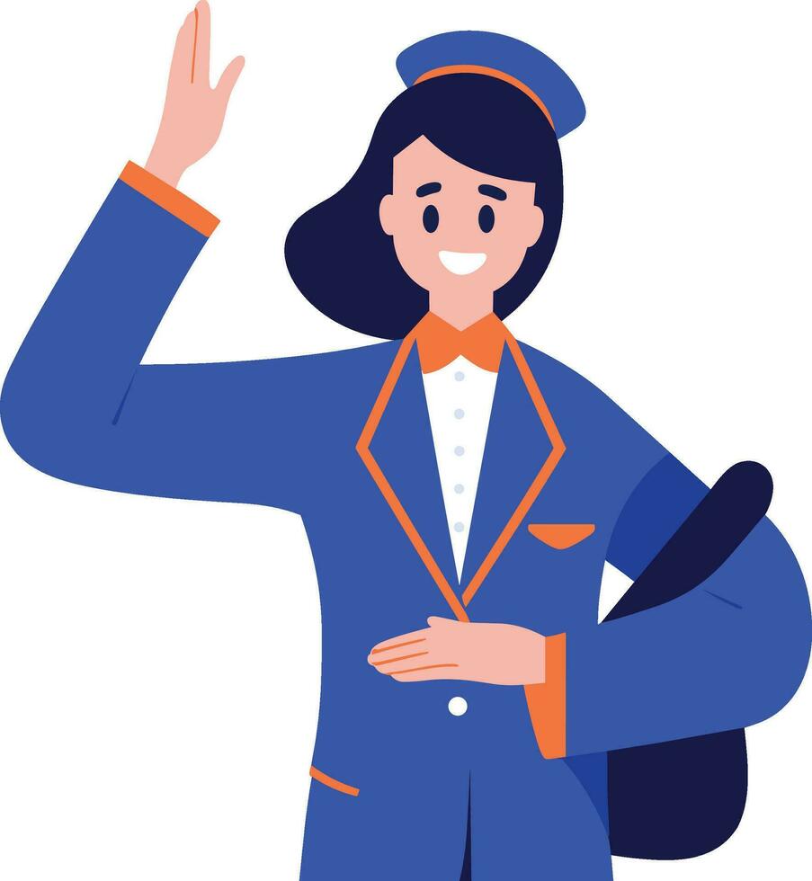 Hand Drawn Flight attendant with suitcase in flat style vector