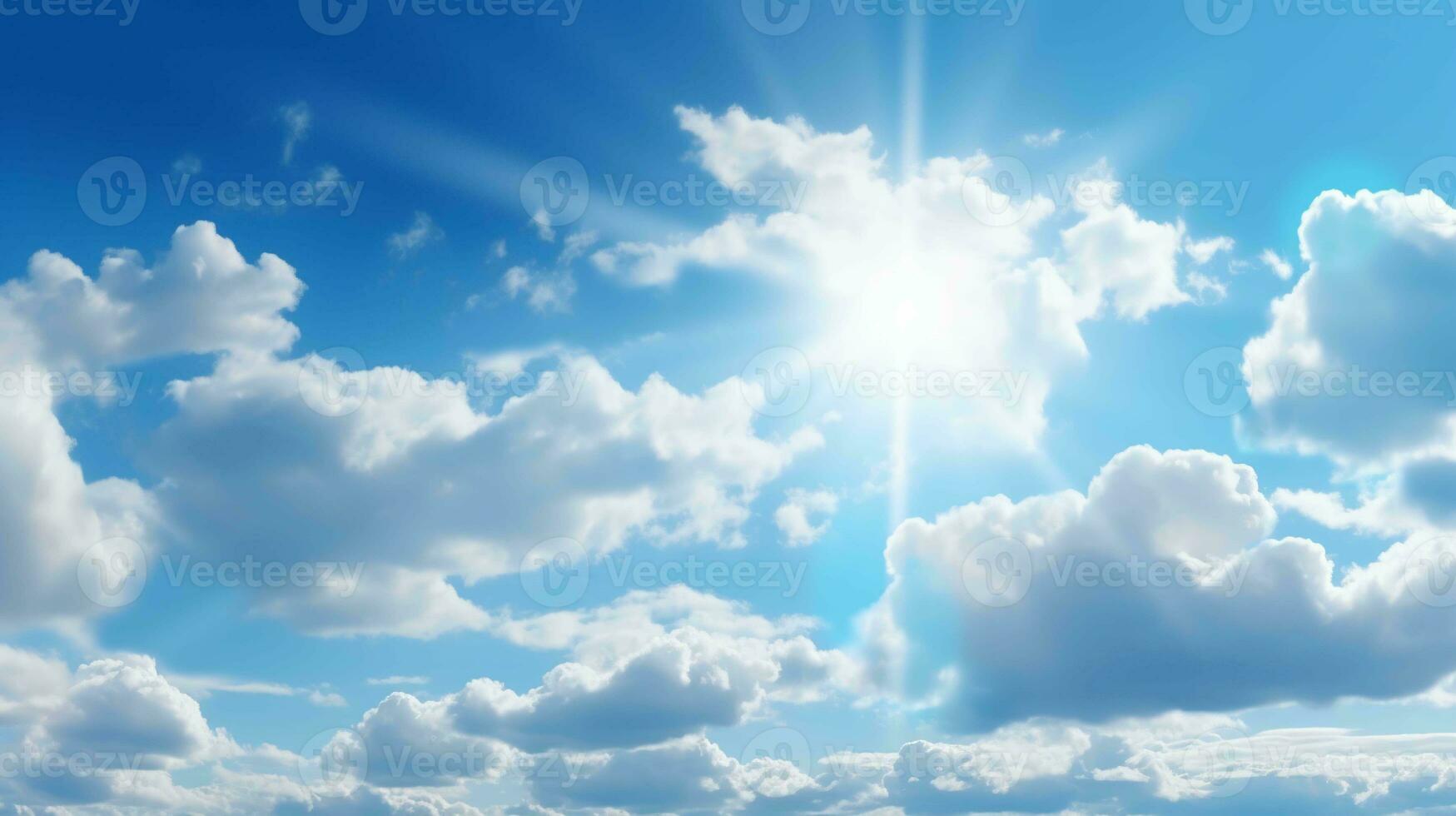 Vivid blue sky adorned with fluffy white clouds photo