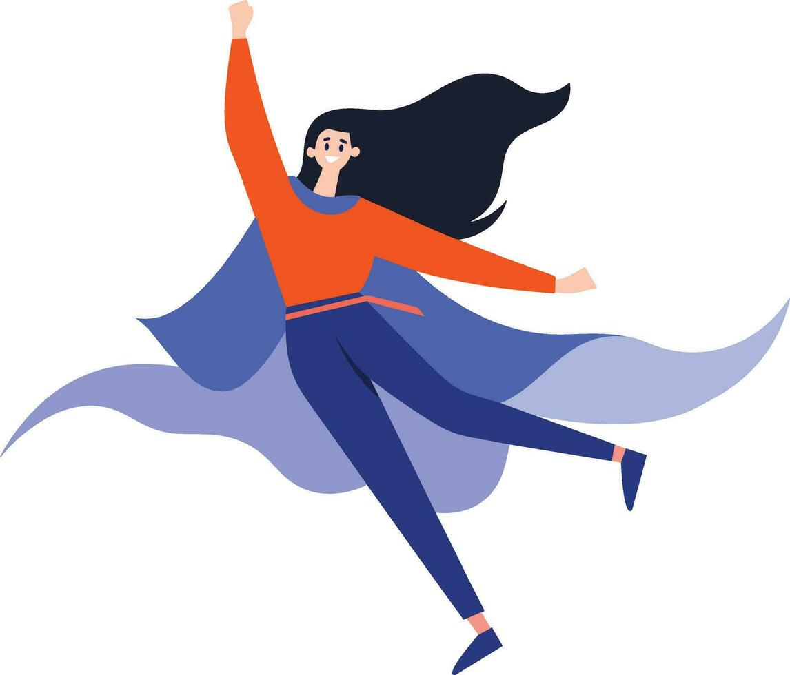 Hand Drawn Business woman with hero cape in flat style vector
